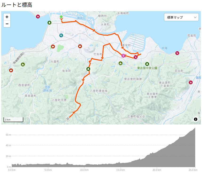 松江駅→揖夜神社→武内神社→熊野大社